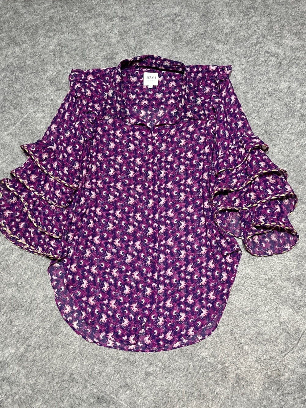 Misa Los Angeles Purple Floral Ruffle-Sleeve Blouse